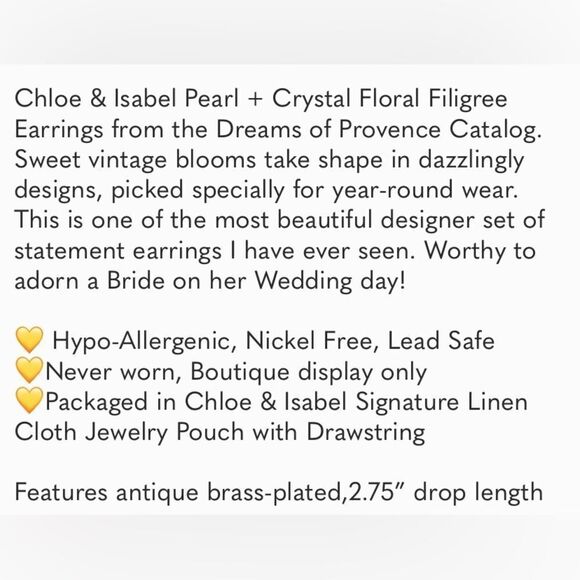 Chloe + Isabel
Pearl + Crystal Floral Filigree Post Earrings NWT - Picture 7 of 7